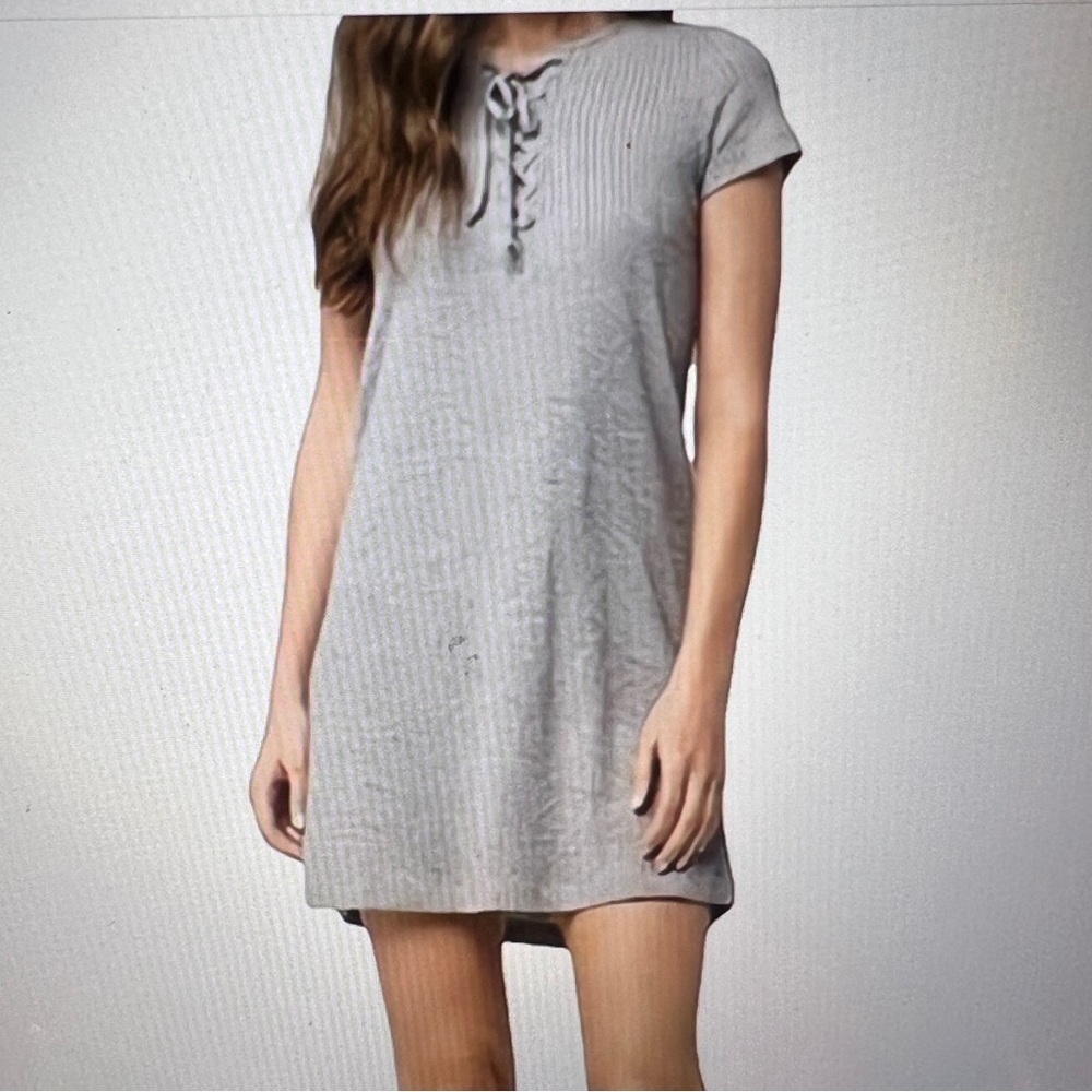 Roxy gray ribbed lace up dress. Size M